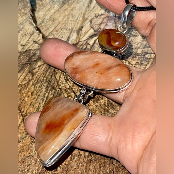 Large Rustic Orange Aventurine & Noreena Jasper Pendant 3 7/8” - Picture 1 of 16